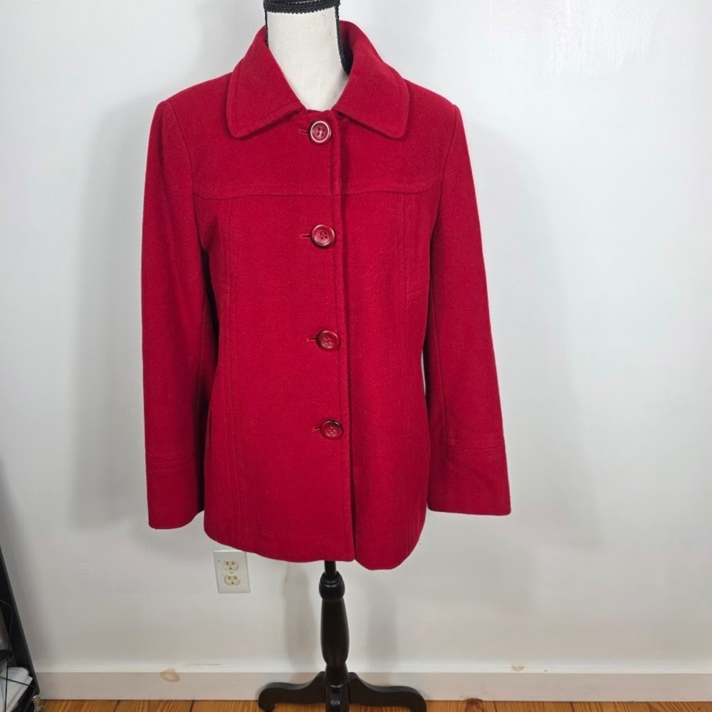 VTG JASON KOLE Women's Red Wool‎ Blend Button Front Coat Size Medium
